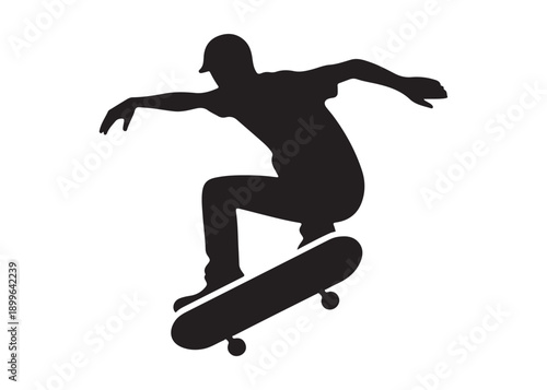 skateboarding logo silhouette vector, skateboard silhouette logo vector, illustration, skateboarder silhouette jumping logo, skateboarder performs a jump trick logo vector silhouette 