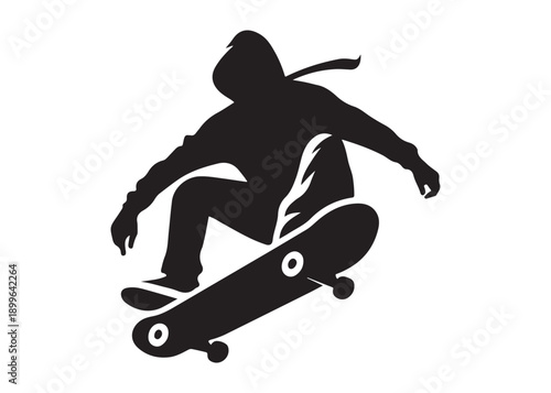 skateboarding logo silhouette vector, skateboard silhouette logo vector, illustration, skateboarder silhouette jumping logo, skateboarder performs a jump trick logo vector silhouette 