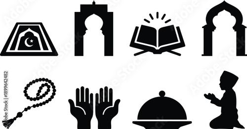 Diverse symbols representing various aspects of islamic culture and tradition