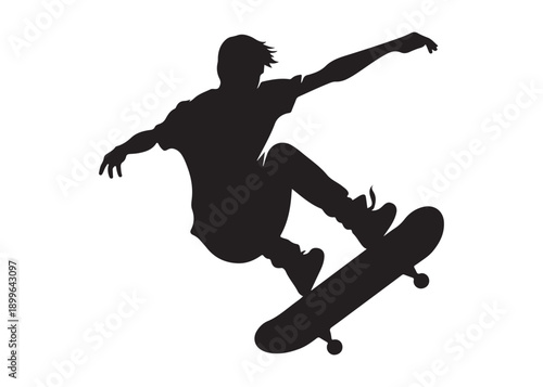 skateboarding logo silhouette vector, skateboard silhouette logo vector, illustration, skateboarder silhouette jumping logo, skateboarder performs a jump trick logo vector silhouette 