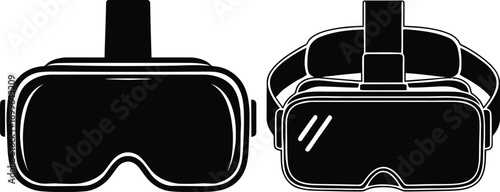 Two black and white virtual reality headsets with different designs