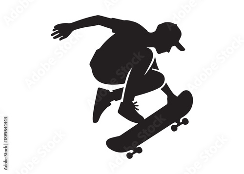 skateboarding logo silhouette vector, skateboard silhouette logo vector, illustration, skateboarder silhouette jumping logo, skateboarder performs a jump trick logo vector silhouette 