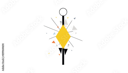Geometric abstract vector logo or icon with yellow diamond, black lines, and colorful shapes, for branding or website