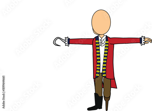 Cartoon man in red long coat arms outstretched dramatic pose black hair isolated on white great for theater performance emotion expression character illustration vector clipart.
