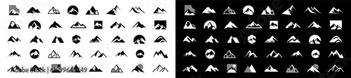 Collection of Mountain Landscape Silhouette Logos, Vintage Outdoor Adventure Travel Designs