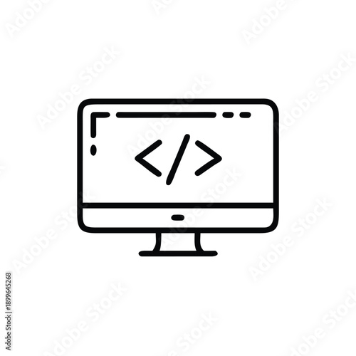 computer,monitor,code,minimal,icon,thin,line,programming,development,software,technology,
