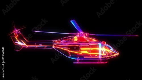 futuristic holographic helicopter hud overlay with neon glitch effect and digital distortion. wireframe military aircraft schematic