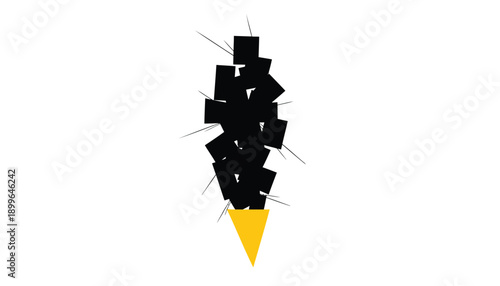 Vector illustration of a black and yellow rocket or missile with geometric shapes, for website or presentation