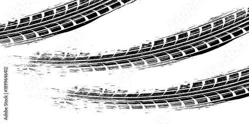 Tire track. Car, bike, motorcycle tyre mark with grunge effect isolated on white background. Wheel footprint on the road. Top view of rubber protector mark