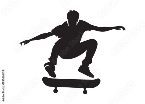 skateboarding logo silhouette vector, skateboard silhouette logo vector, illustration, skateboarder silhouette jumping logo, skateboarder performs a jump trick logo vector silhouette 
