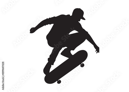 skateboarding logo silhouette vector, skateboard silhouette logo vector, illustration, skateboarder silhouette jumping logo, skateboarder performs a jump trick logo vector silhouette 