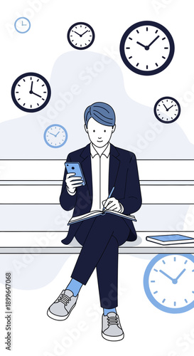 Busy Professional Managing Time Efficiently While Working On The Go