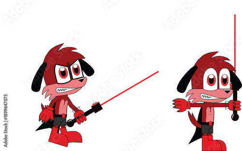 Two cartoon dogs red sith saber angry black jedi saber duel star wars parody funny animal characters isolated on white perfect for sci-fi humor meme popculture illustration vector clipart.