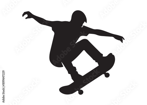 skateboarding logo silhouette vector, skateboard silhouette logo vector, illustration, skateboarder silhouette jumping logo, skateboarder performs a jump trick logo vector silhouette 
