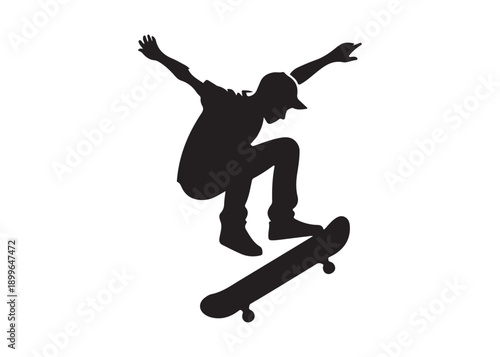 skateboarding logo silhouette vector, skateboard silhouette logo vector, illustration, skateboarder silhouette jumping logo, skateboarder performs a jump trick logo vector silhouette 
