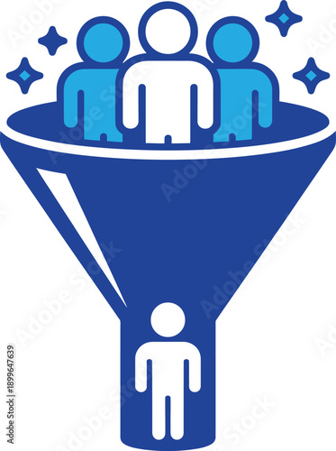 Funnel icon. recruitment, selection, filtering, data, process, decision-making. vector illustration