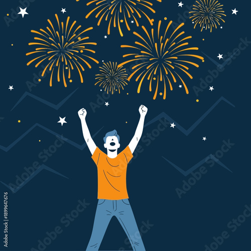 Celebrating Joyful Moment With Spectacular Fireworks Display Above