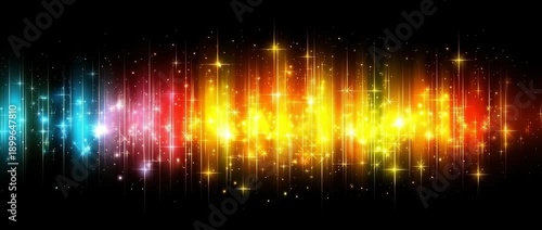 Abstract light streaks and sparkles in  spectrum of vibrant colors against  dark
