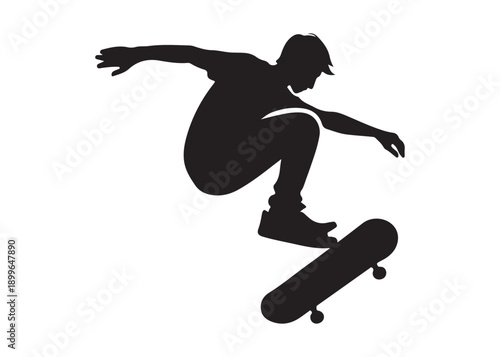 skateboarding logo silhouette vector, skateboard silhouette logo vector, illustration, skateboarder silhouette jumping logo, skateboarder performs a jump trick logo vector silhouette 