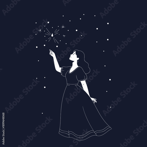 Celestial Dreamer Reaching For A Star In The Night Sky