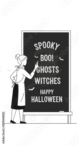 Chalkboard Halloween Art Spooky Boo Ghosts Witches Happy Halloween Celebration