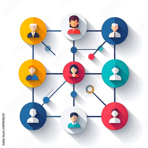 A network of people connected by lines and nodes in various colors