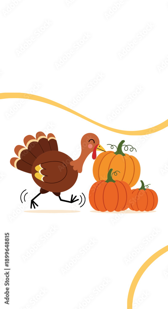 Fototapeta premium Charming Turkey And Pumpkins Autumn Harvest Celebration Graphic Design