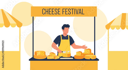 Cheese Festival Celebration Vendor Selling Delicious Cheeses At A Market Stall