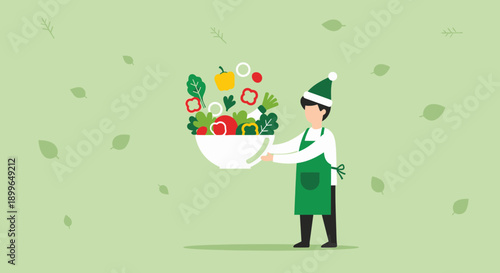 Chef Presenting Fresh Salad Bowl Vibrant Healthy Ingredients