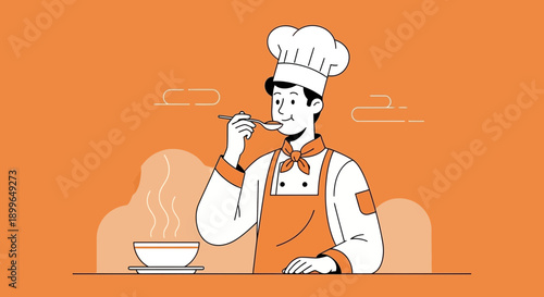 Chef Tasting Delicious Food With A Spoon