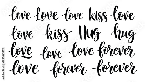 Romantic hand-lettered calligraphy set for Valentine's Day gift retail and creative wedding stationery industry business branding resources.