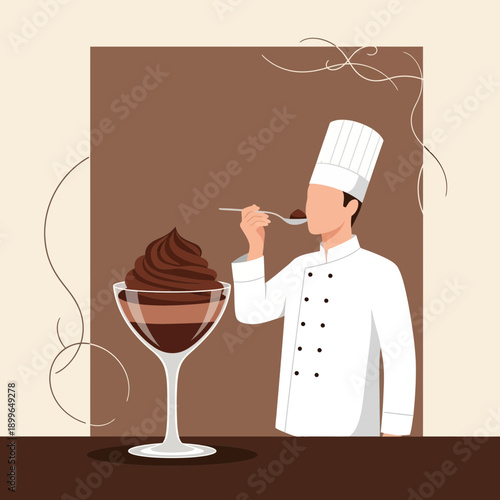 Chef Tasting Rich Chocolate Mousse Dessert Delightful Culinary Creation