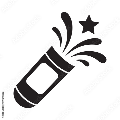 A simple black and white illustration of a bursting firework or cracker