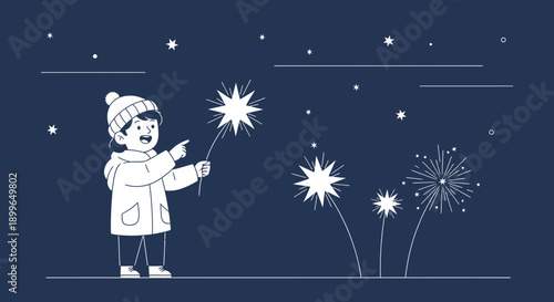 Child Delighting In Sparklers Under A Starry Night Sky
