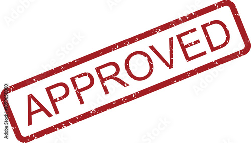 A bold red rubber stamp showing the word APPROVED in capital letters on a clear white surface