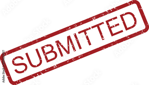 A red rectangular rubber stamp impression clearly displaying the word SUBMITTED on a clean white surface