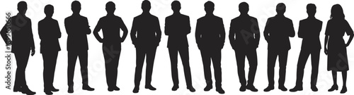 Silhouette of business people standing in a row, professional team concept, corporate group, leadership, teamwork, company staff background
