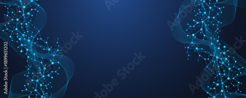 Molecular abstract structure and genetic engineering DNA. Healthcare and medicine background concept. Scientific research background. Wave flow. Innovation pattern. Vector illustration.