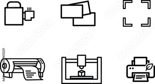 set of printer and paper icons in line style  printing technology