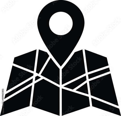 Map pin on a simplified map grid. GPS location, navigation, or general location tracking. Destination, locator logo symbol. 