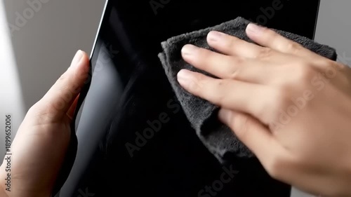 Cleaning Tablet Screen with Microfiber Cloth
