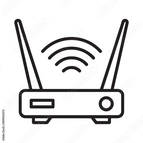Simple line drawing of a wireless router emitting radio waves