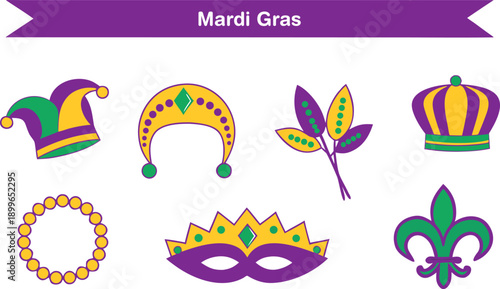 Mardi gras masks crowns and symbols colorful illustrations for carnaval celebrations