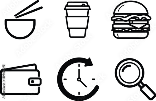 set of line icons for food and daily life objects
