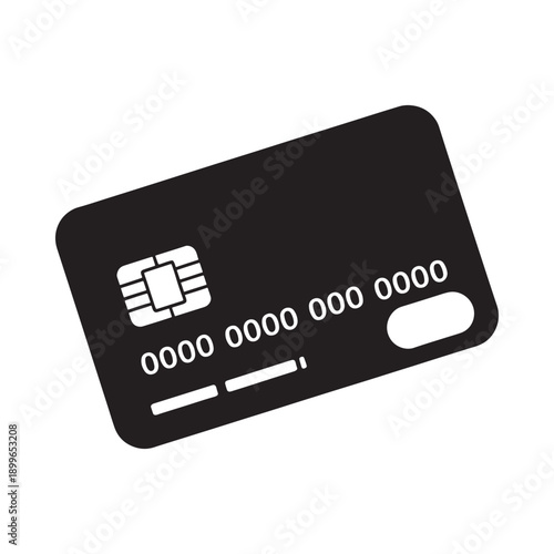 A simple black credit card icon with chip and magnetic stripe displayed