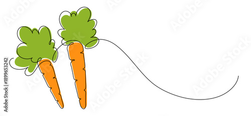 Carrots. Continuous line drawing. Vegetable frame border doodle.
