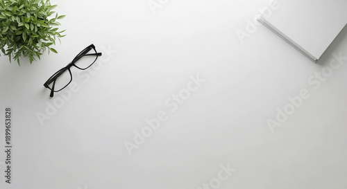 Minimalist white desk surface background flat lay