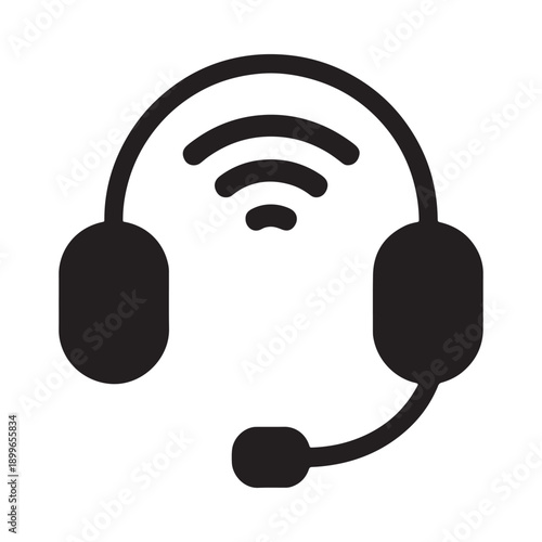 Black silhouette of headphones with a wifi signal representing communication