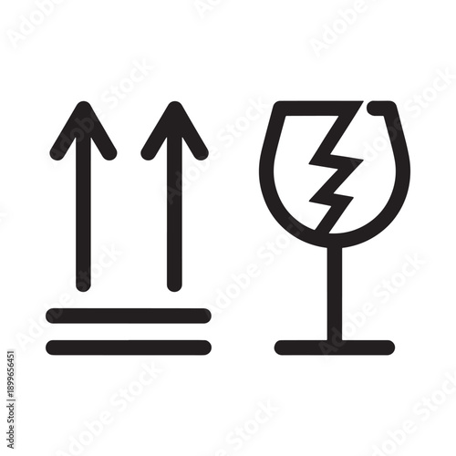 Fragile package handling symbol featuring upward arrows and a broken wineglass