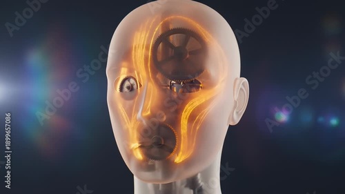 Artificial intelligence concept with futuristic glowing face gears